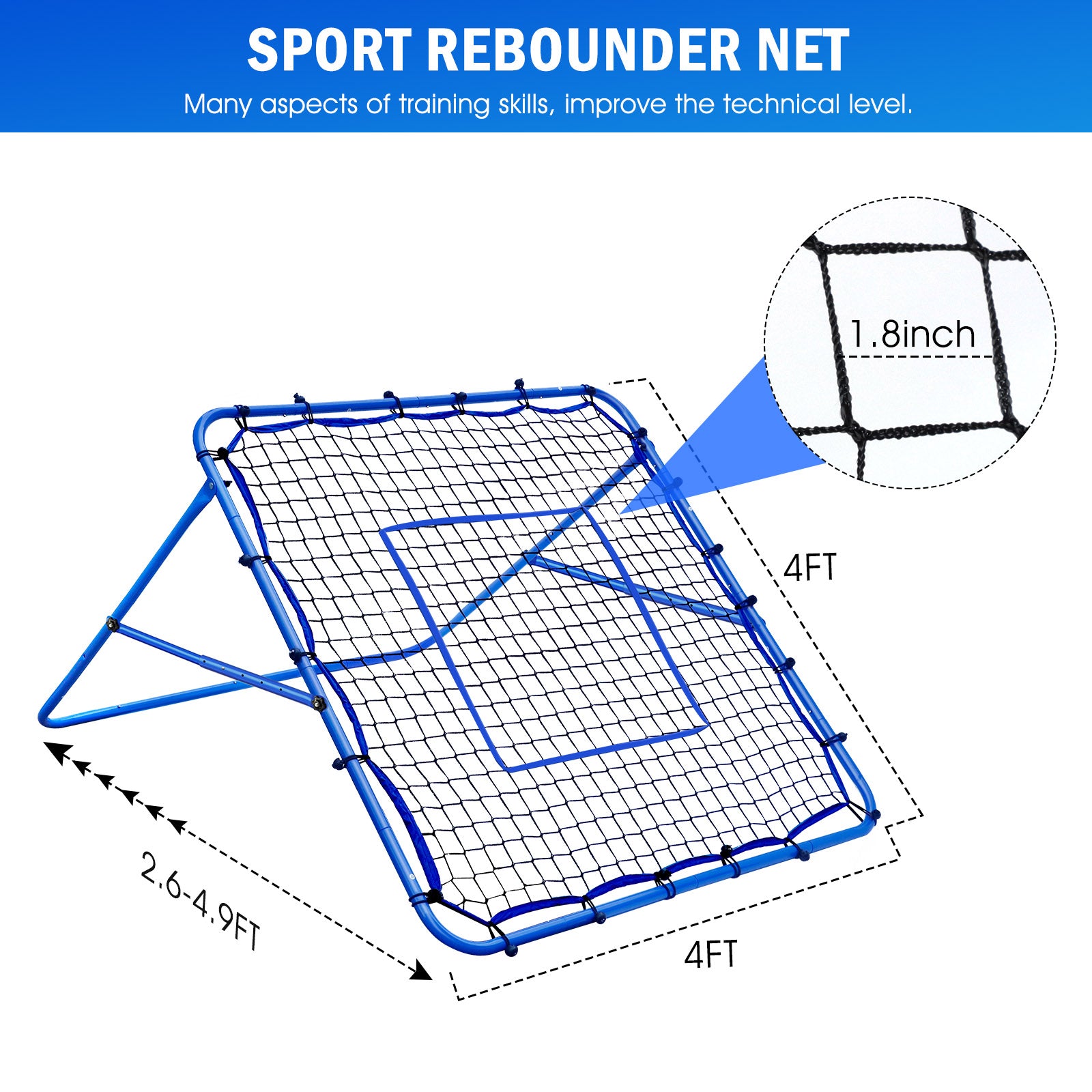 Winthai Volleyball Baseball Rebounder Net, Softball Rebounder Pitchback Net Quick Adjustments, Quick Adjustments Lacrosse Bounce Back Practice Equipment, Ideal for Outdoor Indoor and Backyard Training 4X4FT