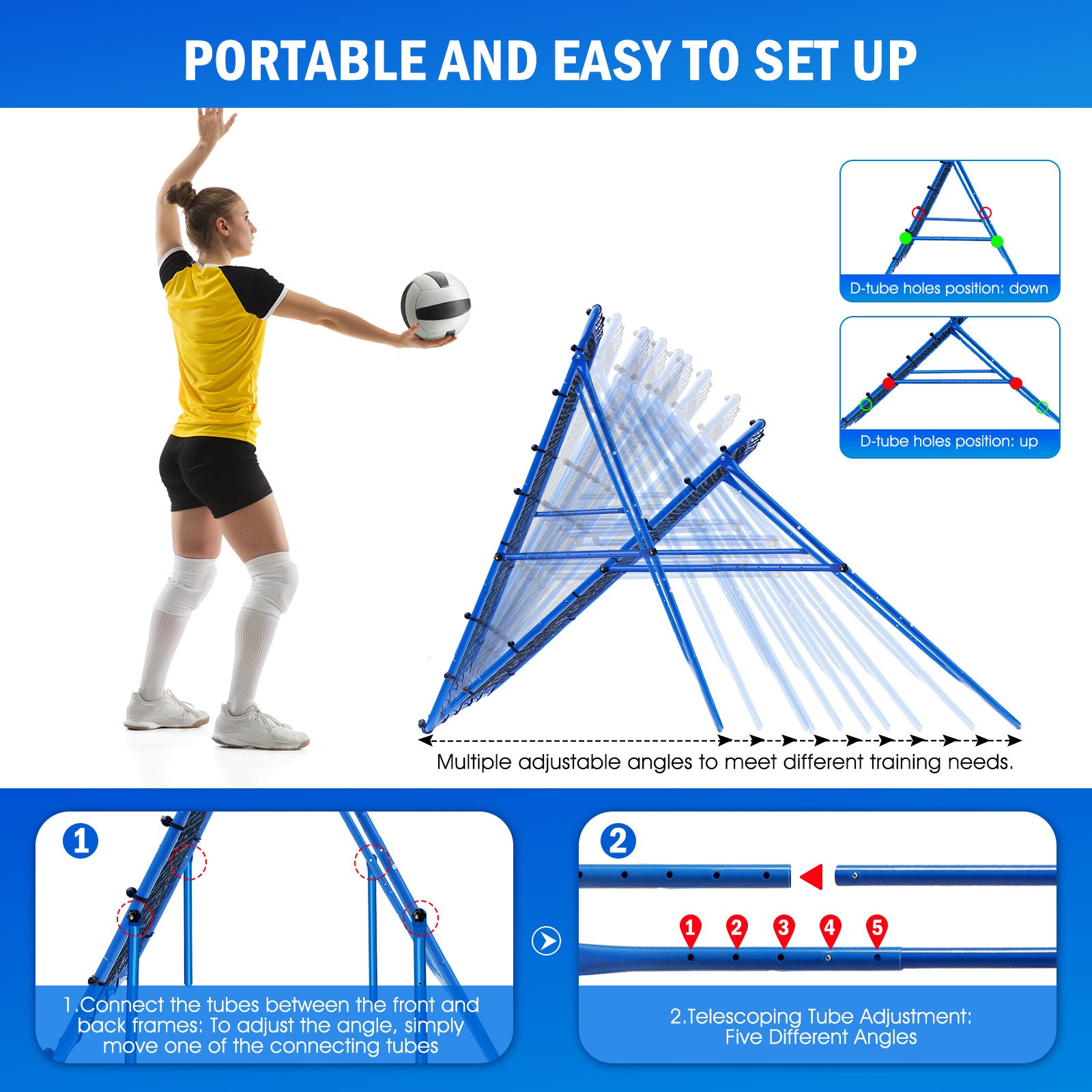 Winthai Volleyball Baseball Rebounder Net, Softball Rebounder Pitchback Net Quick Adjustments, Quick Adjustments Lacrosse Bounce Back Practice Equipment, Ideal for Outdoor Indoor and Backyard Training 4X4FT