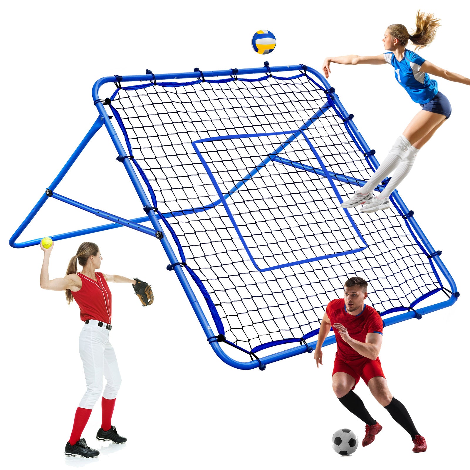 Winthai Volleyball Baseball Rebounder Net, Softball Rebounder Pitchback Net Quick Adjustments, Quick Adjustments Lacrosse Bounce Back Practice Equipment, Ideal for Outdoor Indoor and Backyard Training 4X4FT