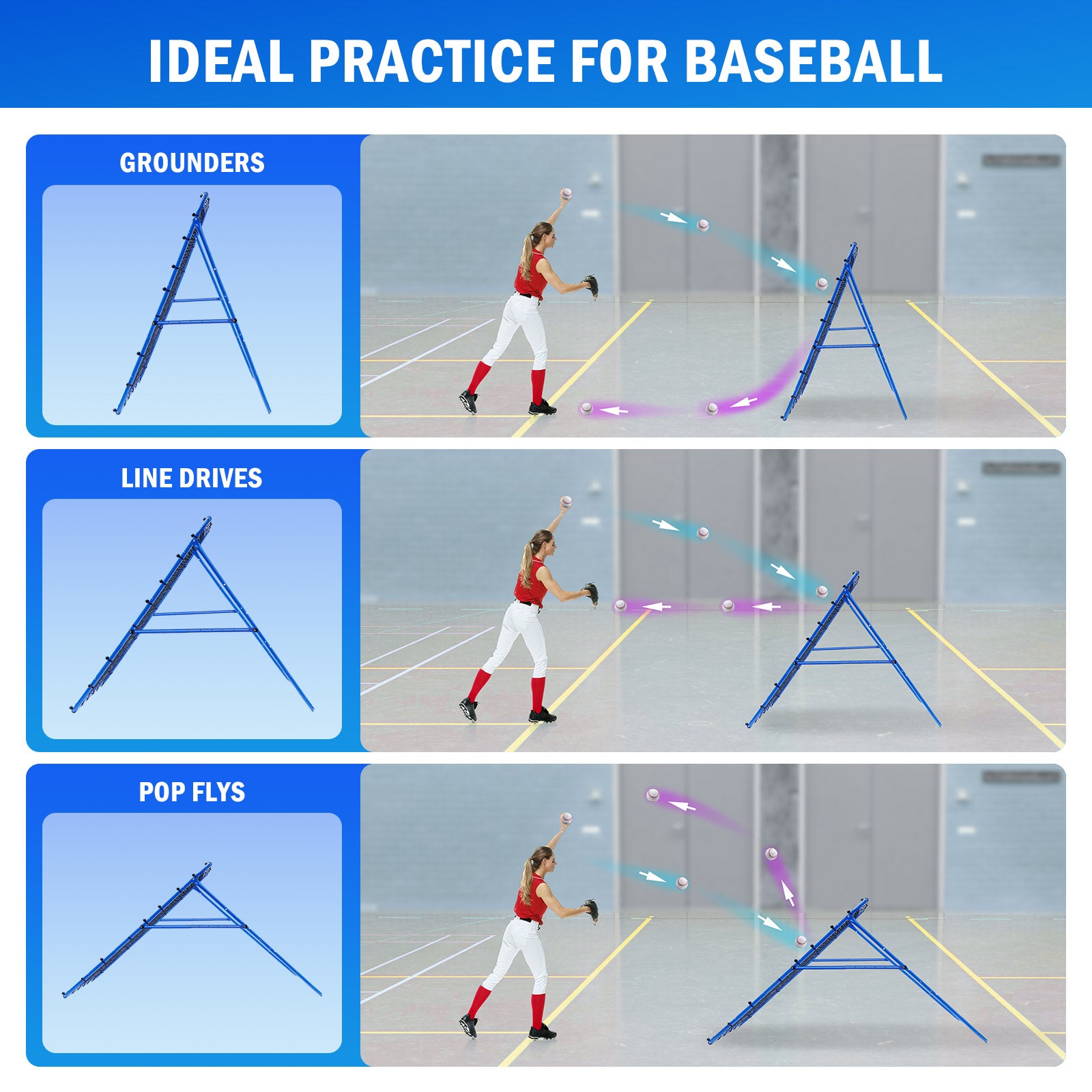 Winthai Volleyball Baseball Rebounder Net, Softball Rebounder Pitchback Net Quick Adjustments, Quick Adjustments Lacrosse Bounce Back Practice Equipment, Ideal for Outdoor Indoor and Backyard Training 5X4FT
