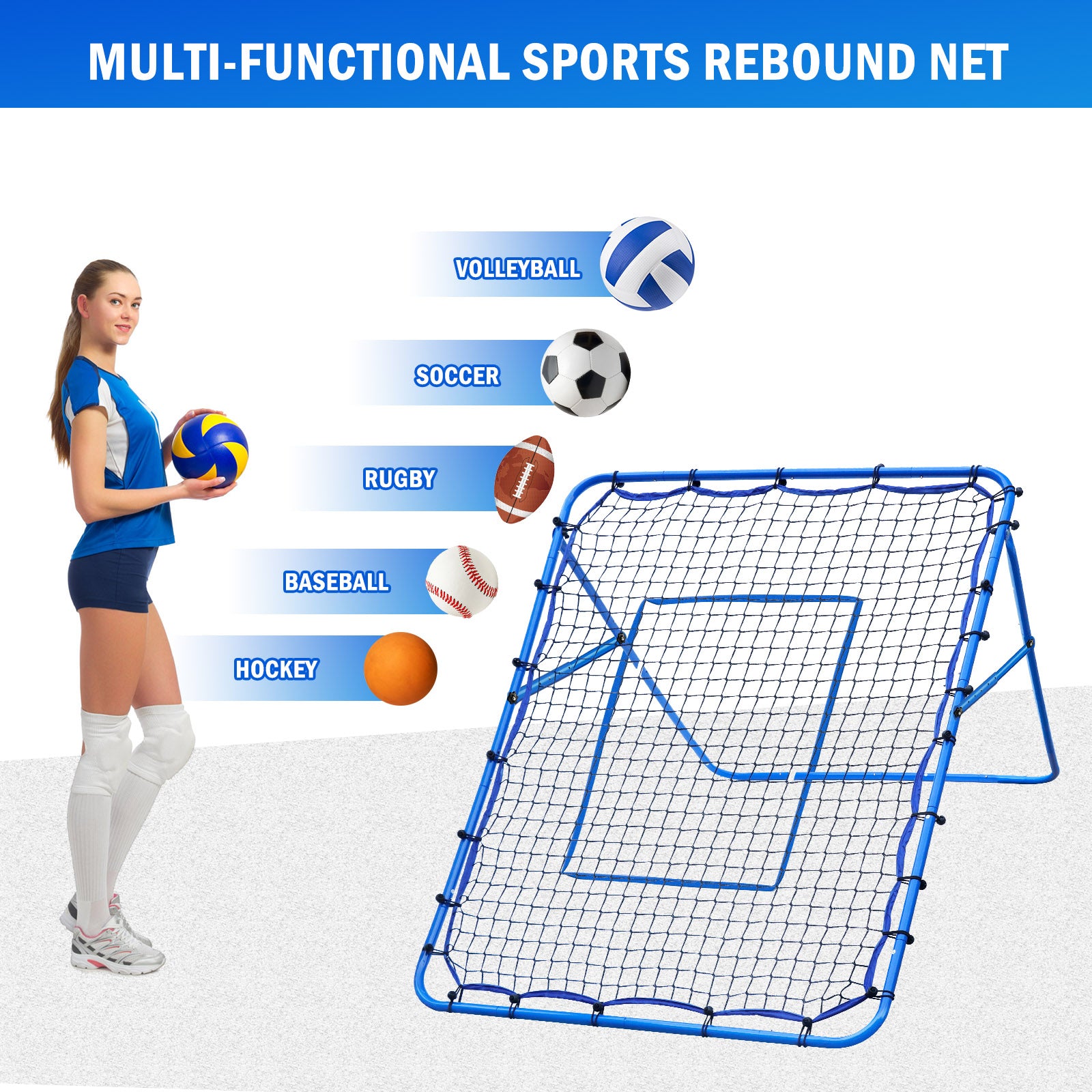 Winthai Volleyball Baseball Rebounder Net, Softball Rebounder Pitchback Net Quick Adjustments, Quick Adjustments Lacrosse Bounce Back Practice Equipment, Ideal for Outdoor Indoor and Backyard Training 5X4FT