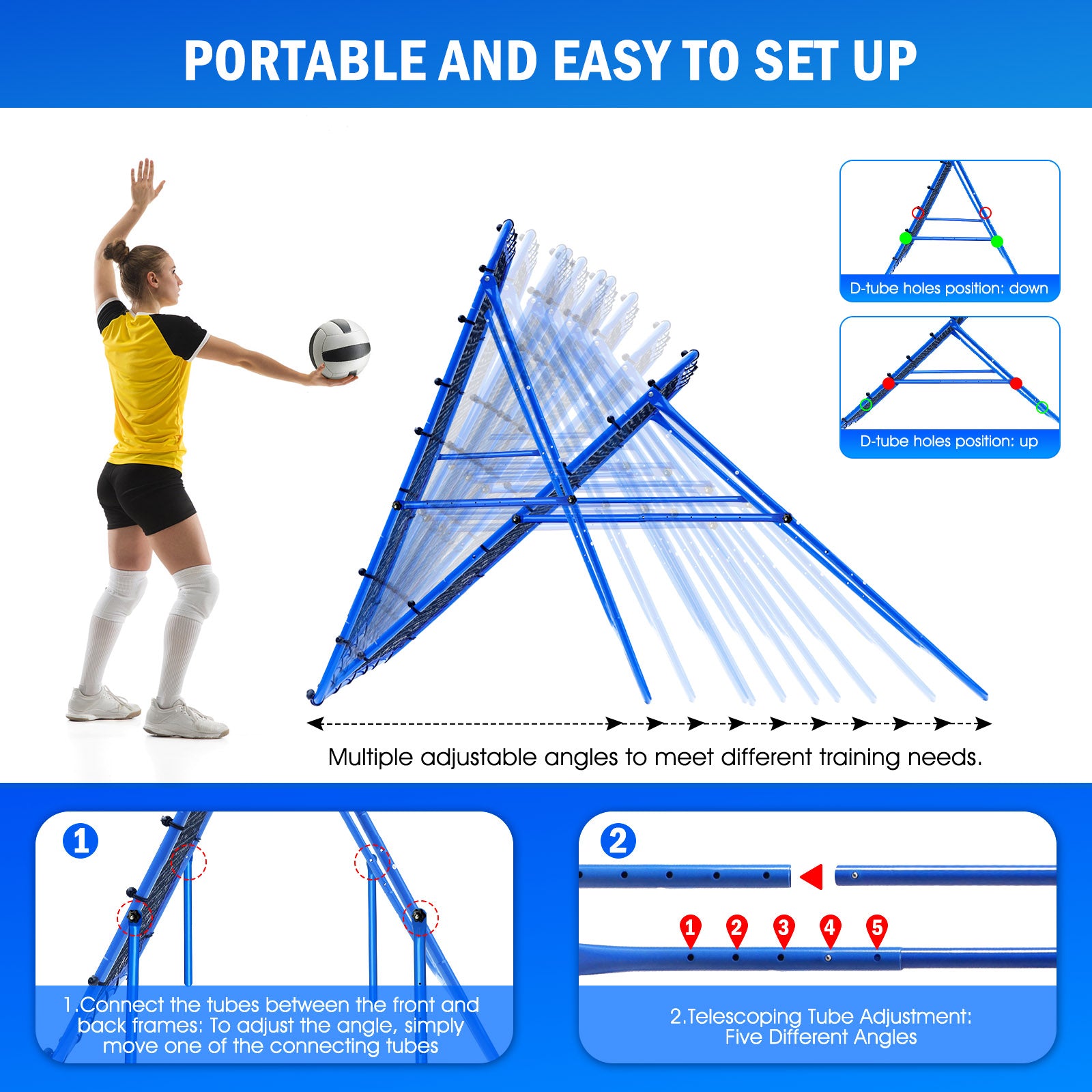 Winthai Volleyball Baseball Rebounder Net, Softball Rebounder Pitchback Net Quick Adjustments, Quick Adjustments Lacrosse Bounce Back Practice Equipment, Ideal for Outdoor Indoor and Backyard Training 6X4FT