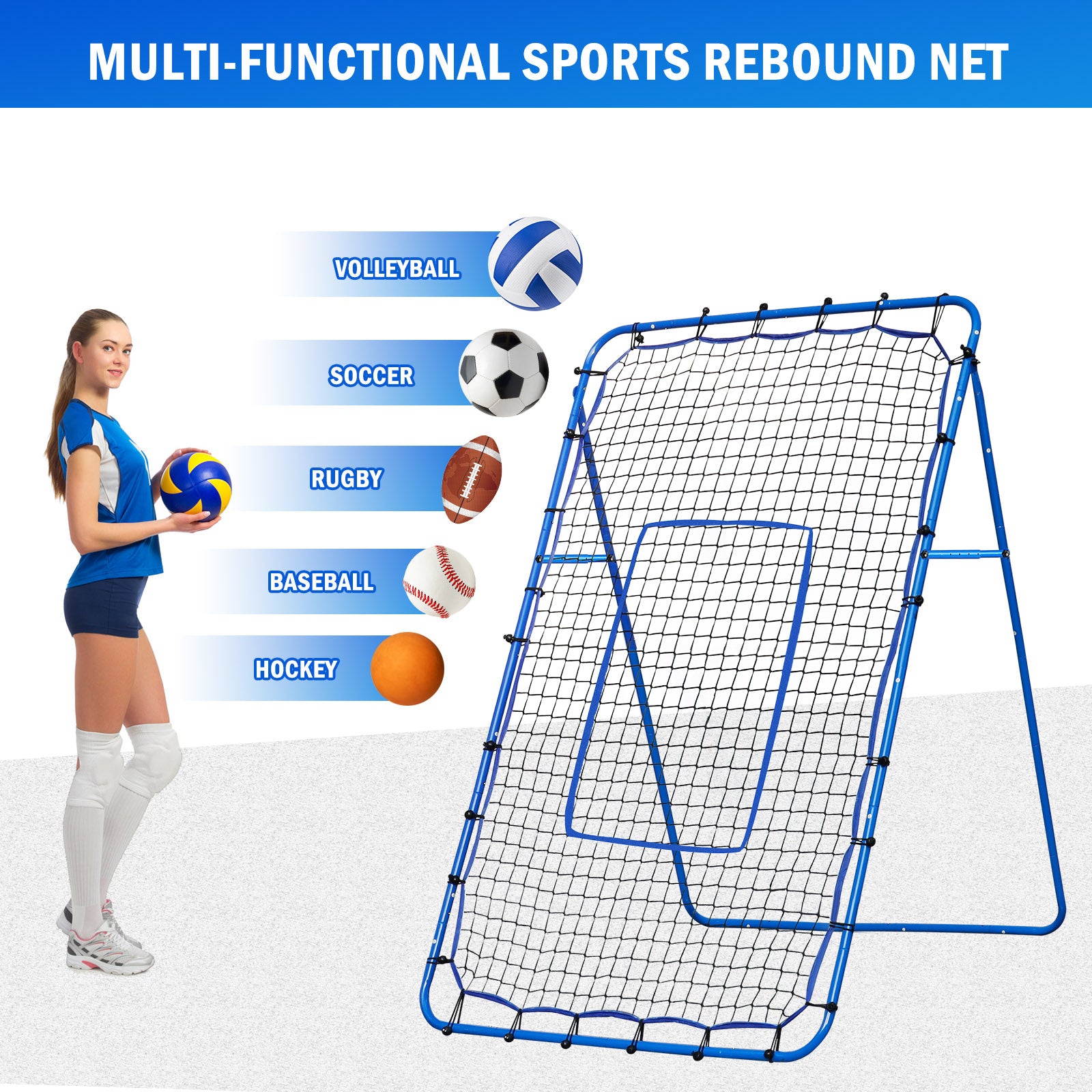 Winthai Volleyball Baseball Rebounder Net, Softball Rebounder Pitchback Net Quick Adjustments, Quick Adjustments Lacrosse Bounce Back Practice Equipment, Ideal for Outdoor Indoor and Backyard Training 6X4FT