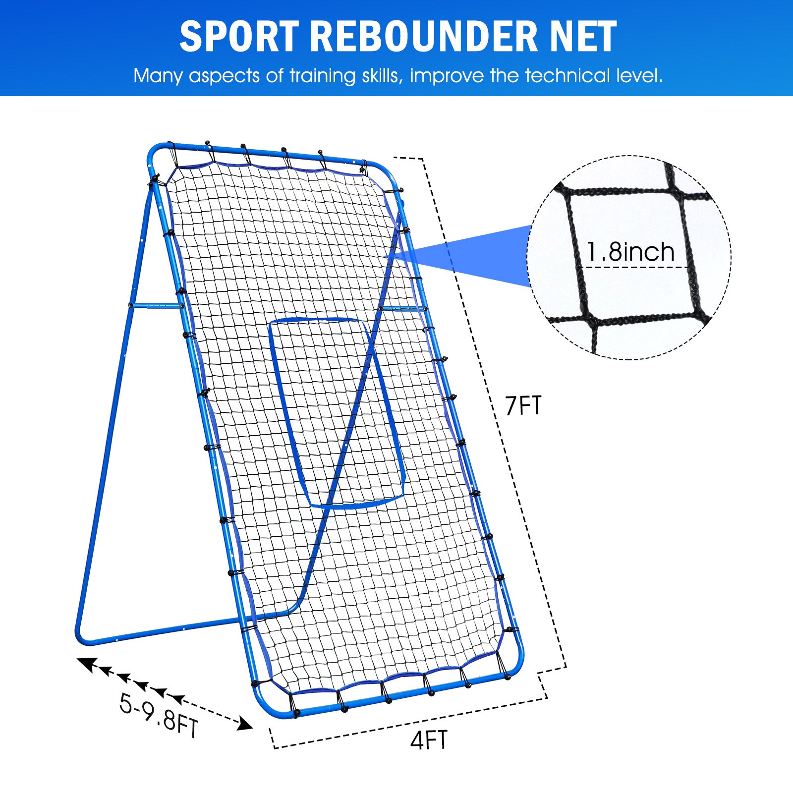 Winthai Volleyball Baseball Rebounder Net, Softball Rebounder Pitchback Net Quick Adjustments, Quick Adjustments Lacrosse Bounce Back Practice Equipment, Ideal for Outdoor Indoor and Backyard Training 7X4FT