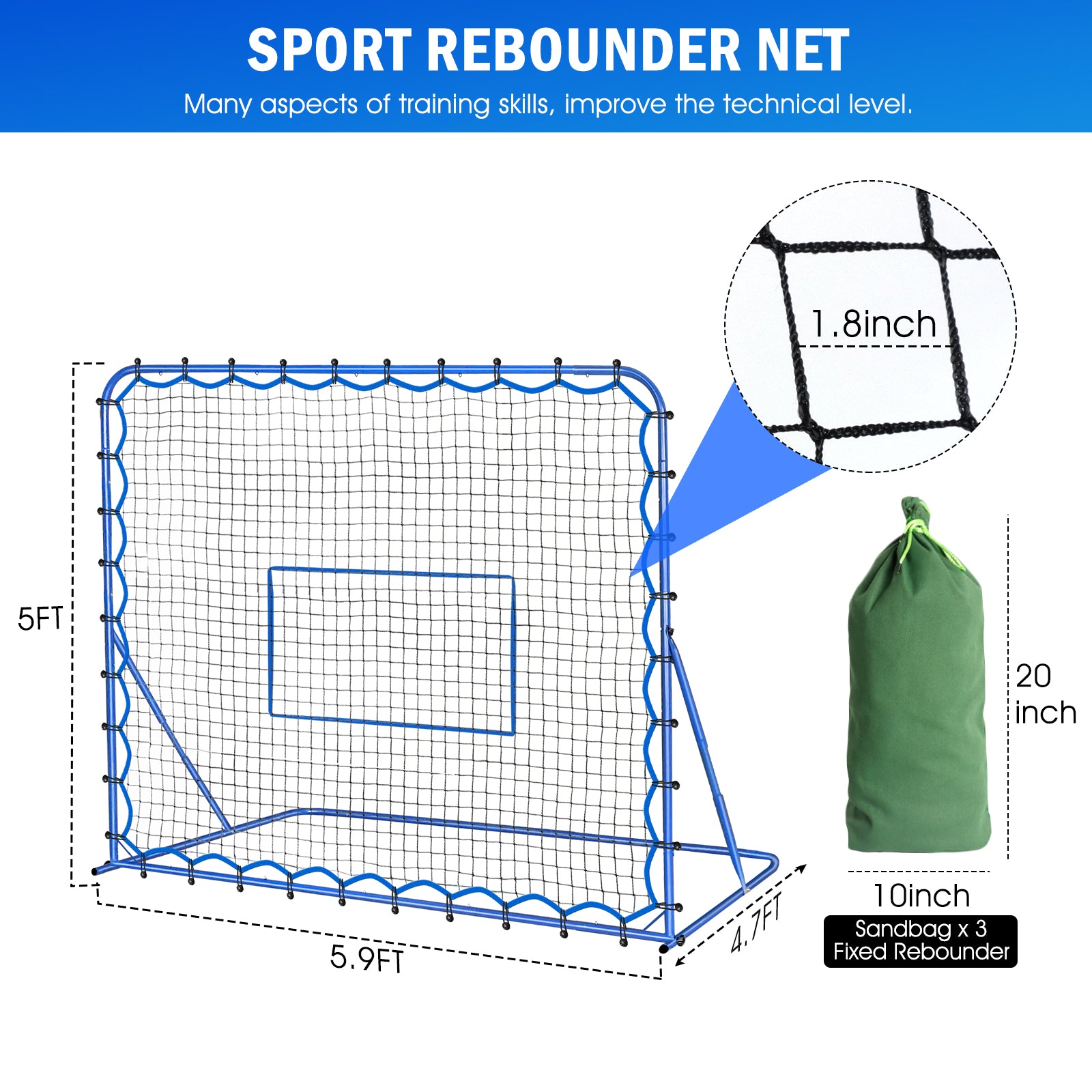Winthai Soccer Rebounder Net, Quick-Switch Angle Soccer Training for Control, Passing Practice, Easy Setup Rebounder Gifts & Equipment for Kids,Teens & Adults 6X5FT