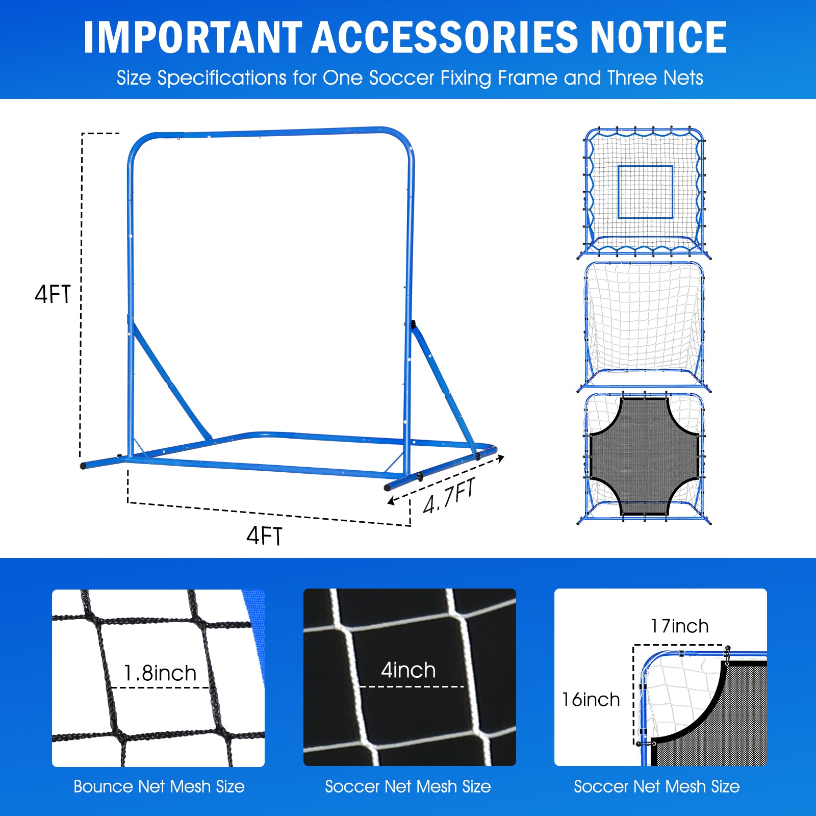 Winthai Three Mode Soccer Goal & Rebounder Net & Target Net,Four Targets for Precise Training,Tough-Built for Intense Shots,Quick-Switch Angle Soccer Training for Control/Passing Practice for Kids Teen 4X4FT