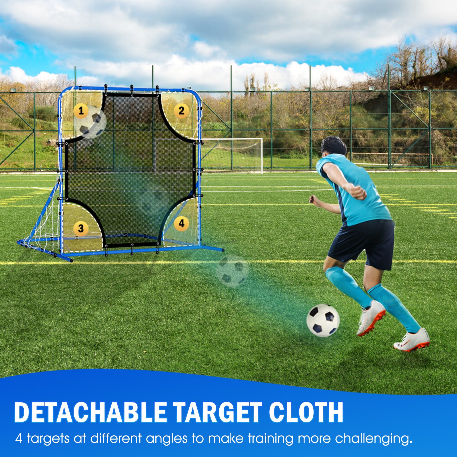 Winthai Three Mode Soccer Goal & Rebounder Net & Target Net,Four Targets for Precise Training,Tough-Built for Intense Shots,Quick-Switch Angle Soccer Training for Control/Passing Practice for Kids Teen 4X4FT