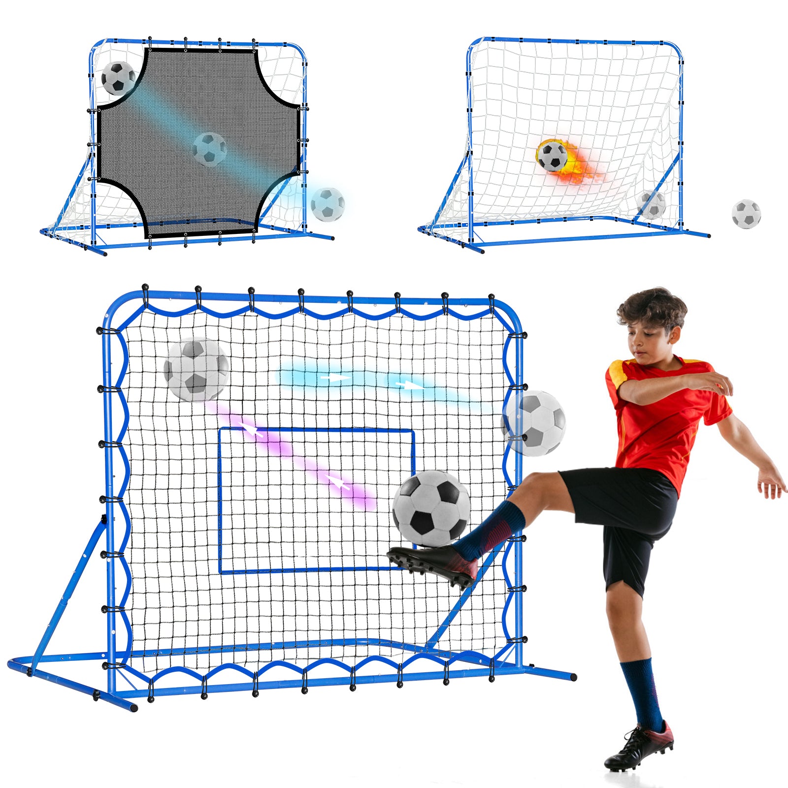 Winthai Three Mode Soccer Goal & Rebounder Net & Target Net,Four Targets for Precise Training,Tough-Built for Intense Shots,Quick-Switch Angle Soccer Training for Control/Passing Practice for Kids Teen 5X4FT