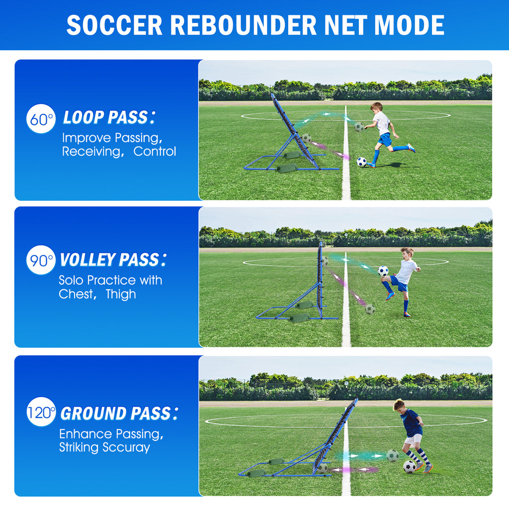Winthai Three Mode Soccer Goal & Rebounder Net & Target Net,Four Targets for Precise Training,Tough-Built for Intense Shots,Quick-Switch Angle Soccer Training for Control/Passing Practice for Kids Teen 5X4FT