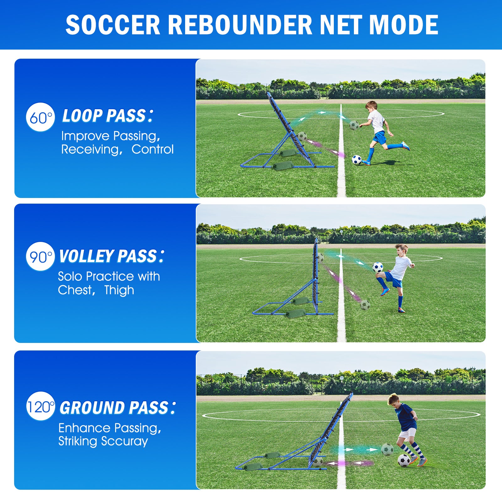 Winthai Three Mode Soccer Goal & Rebounder Net & Target Net,Four Targets for Precise Training,Tough-Built for Intense Shots,Quick-Switch Angle Soccer Training for Control/Passing Practice for Kids Teen 6X4FT