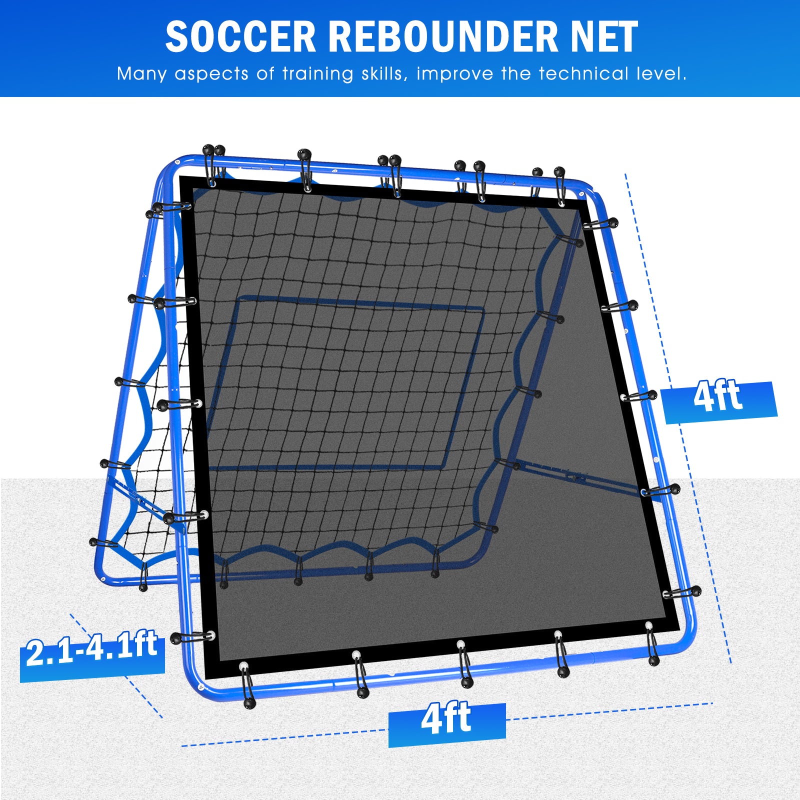 Winthai Dual-Sided Soccer Rebounder Net, Fast & Slow Rebound Speed Training for Control, Passing Practice, Easy Setup Baseball/Volleyball Rbounder Gifts & Equipment for Kids,Teens & Adults 4X4FT