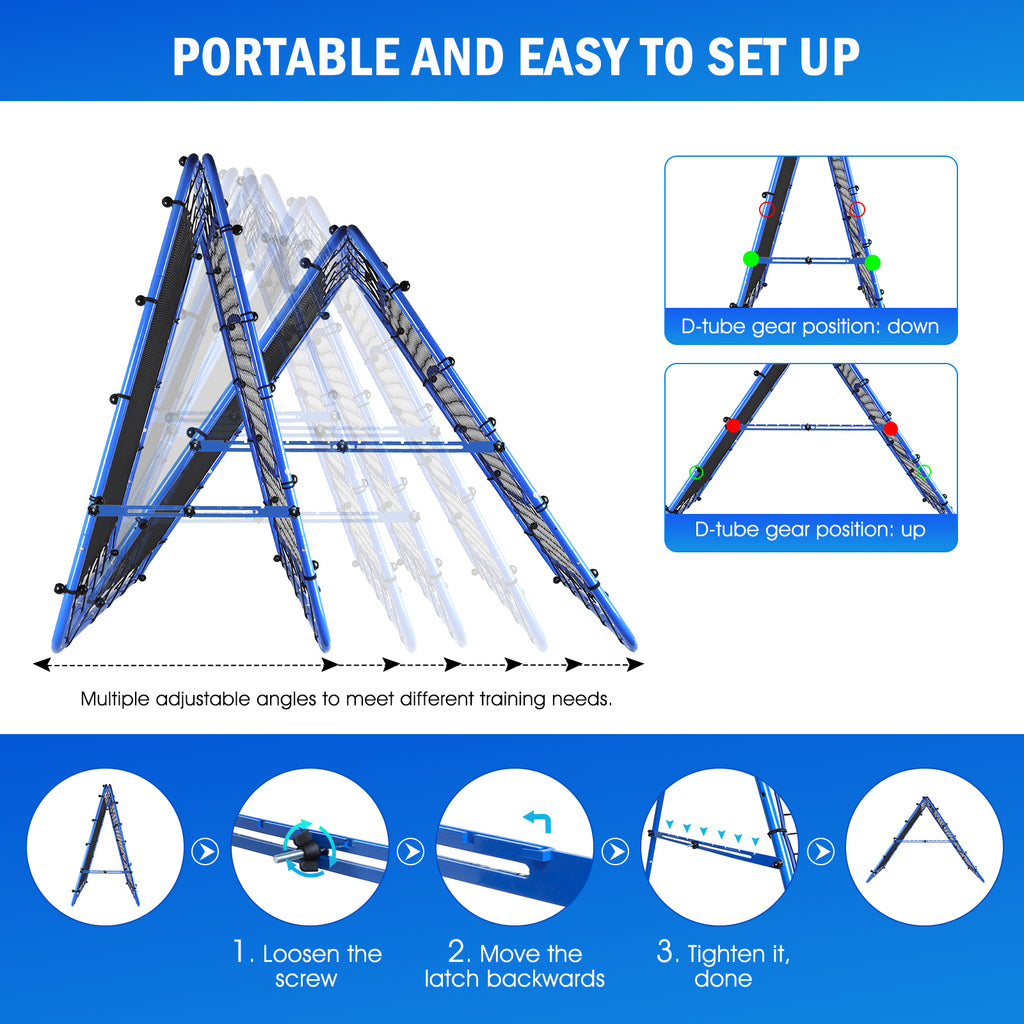 Winthai Dual-Sided Soccer Rebounder Net, Fast & Slow Rebound Speed Training for Control, Passing Practice, Easy Setup Baseball/Volleyball Rbounder Gifts & Equipment for Kids,Teens & Adults 5X4FT