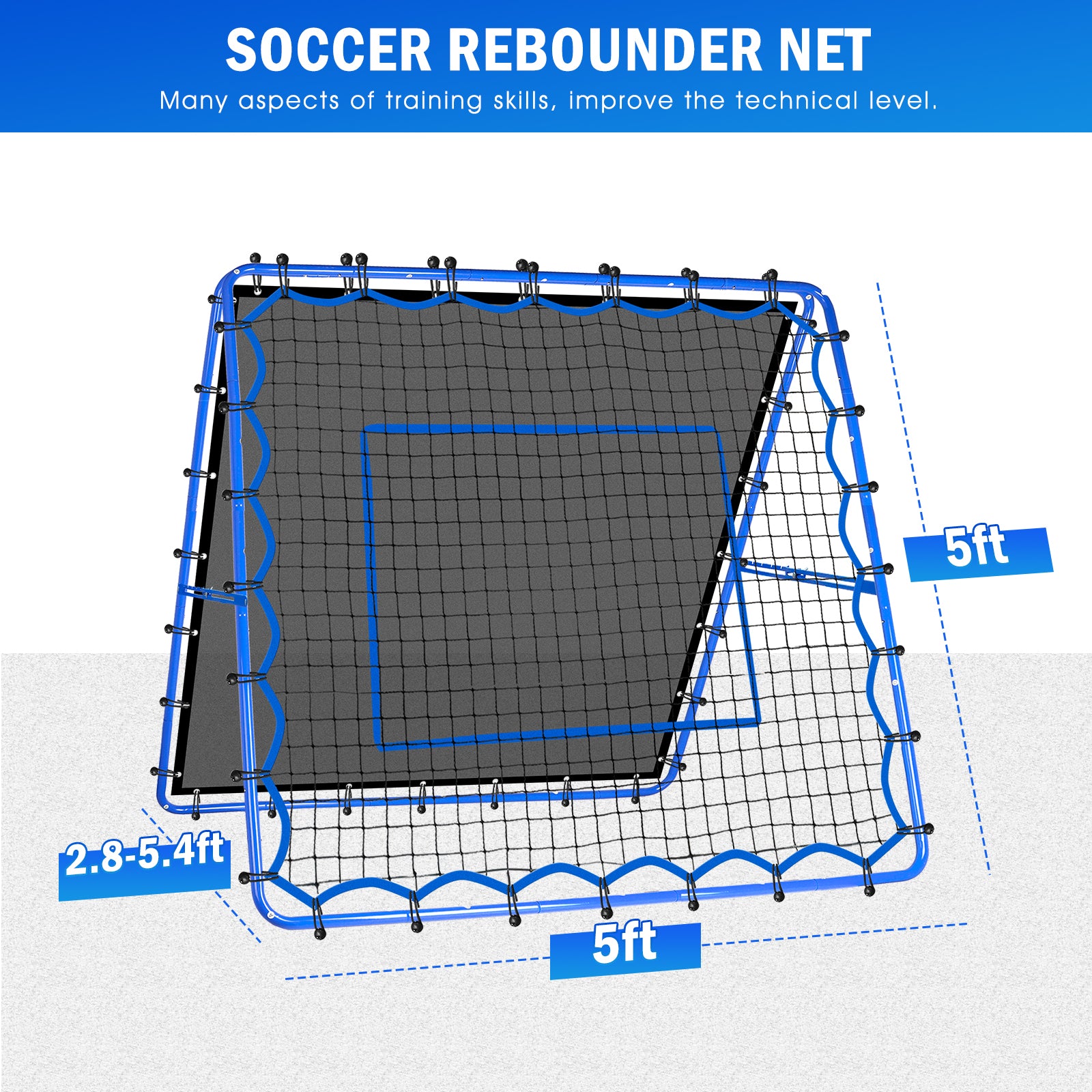 Winthai Dual-Sided Soccer Rebounder Net, Fast & Slow Rebound Speed Training for Control, Passing Practice, Easy Setup Baseball/Volleyball Rbounder Gifts & Equipment for Kids,Teens & Adults 5X5FT