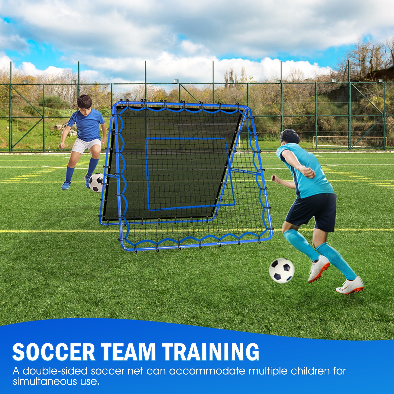 Winthai Dual-Sided Soccer Rebounder Net, Fast & Slow Rebound Speed Training for Control, Passing Practice, Easy Setup Baseball/Volleyball Rbounder Gifts & Equipment for Kids,Teens & Adults 5X5FT