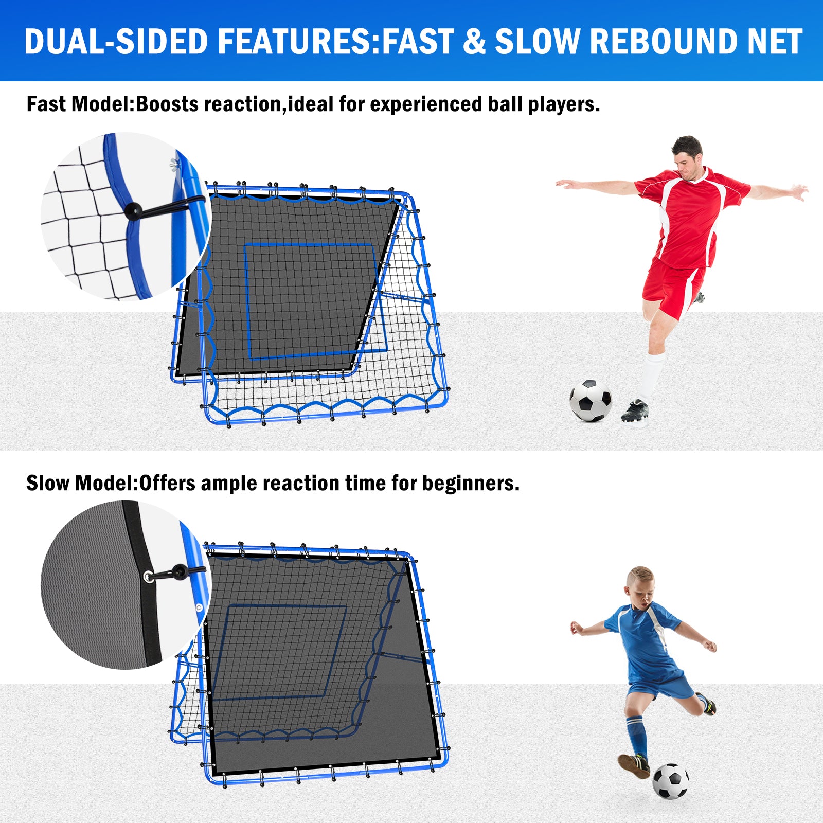 Winthai Dual-Sided Soccer Rebounder Net, Fast & Slow Rebound Speed Training for Control, Passing Practice, Easy Setup Baseball/Volleyball Rbounder Gifts & Equipment for Kids,Teens & Adults 5X5FT