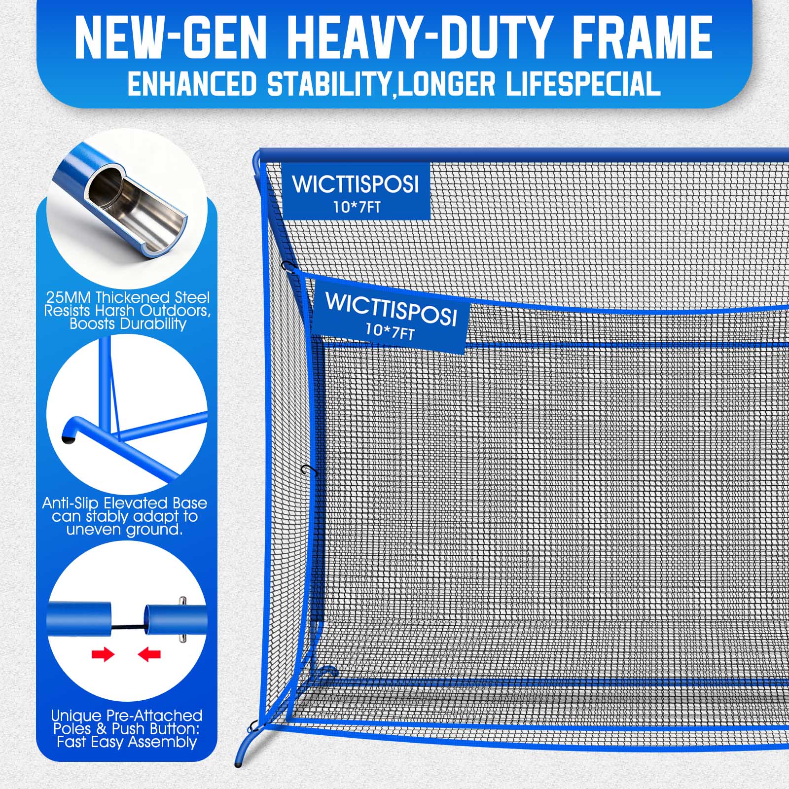 WICTTISPOSI Golf Hitting Net with Extra Striking Net, 10x7ft Heavy Duty Golf Practice Nets for Golfers Backyard Driving Swing, Golf Impact Cage Metal Frame with Storage Bag&Elevated Base, Indoor Outdoor Use