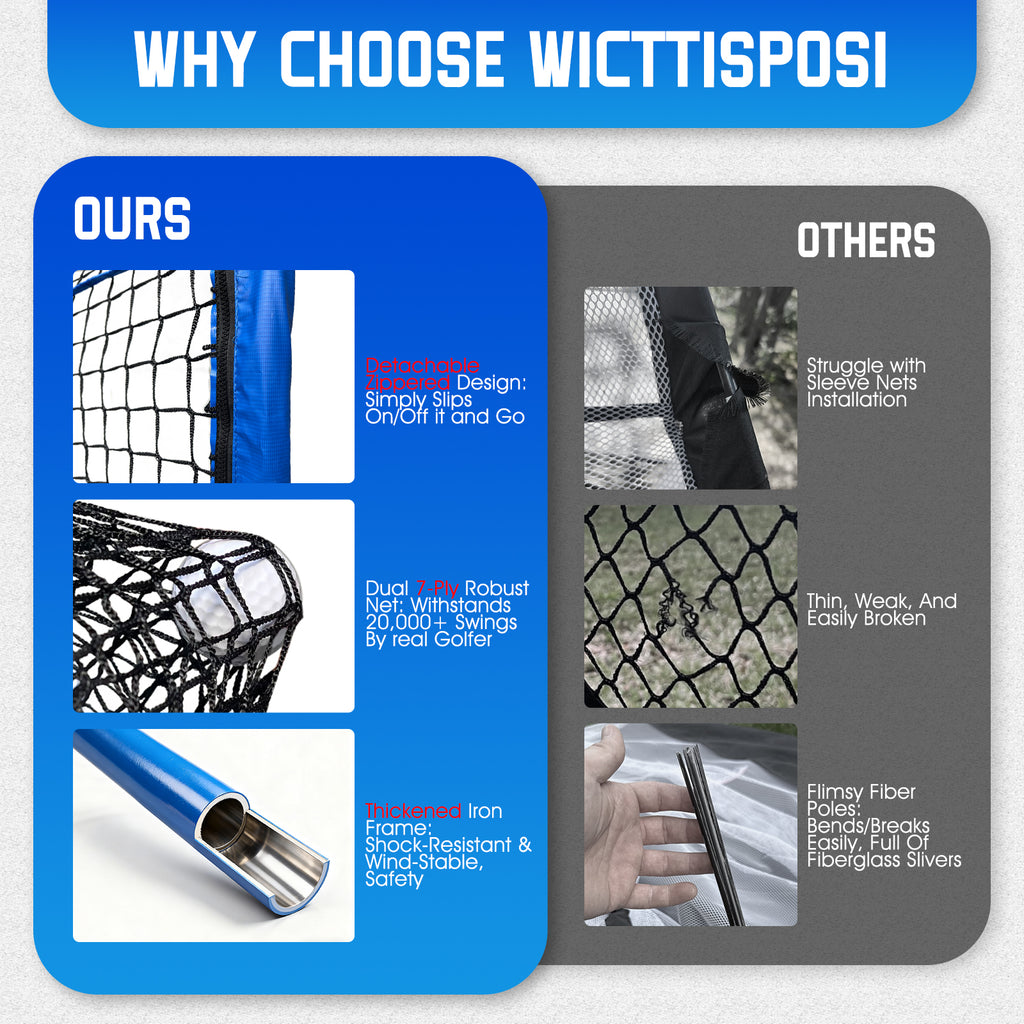 WICTTISPOSI Golf Hitting Net with Extra Striking Net, 10x7ft Heavy Duty Golf Practice Nets for Golfers Backyard Driving Swing, Golf Impact Cage Metal Frame with Storage Bag&Elevated Base, Indoor Outdoor Use