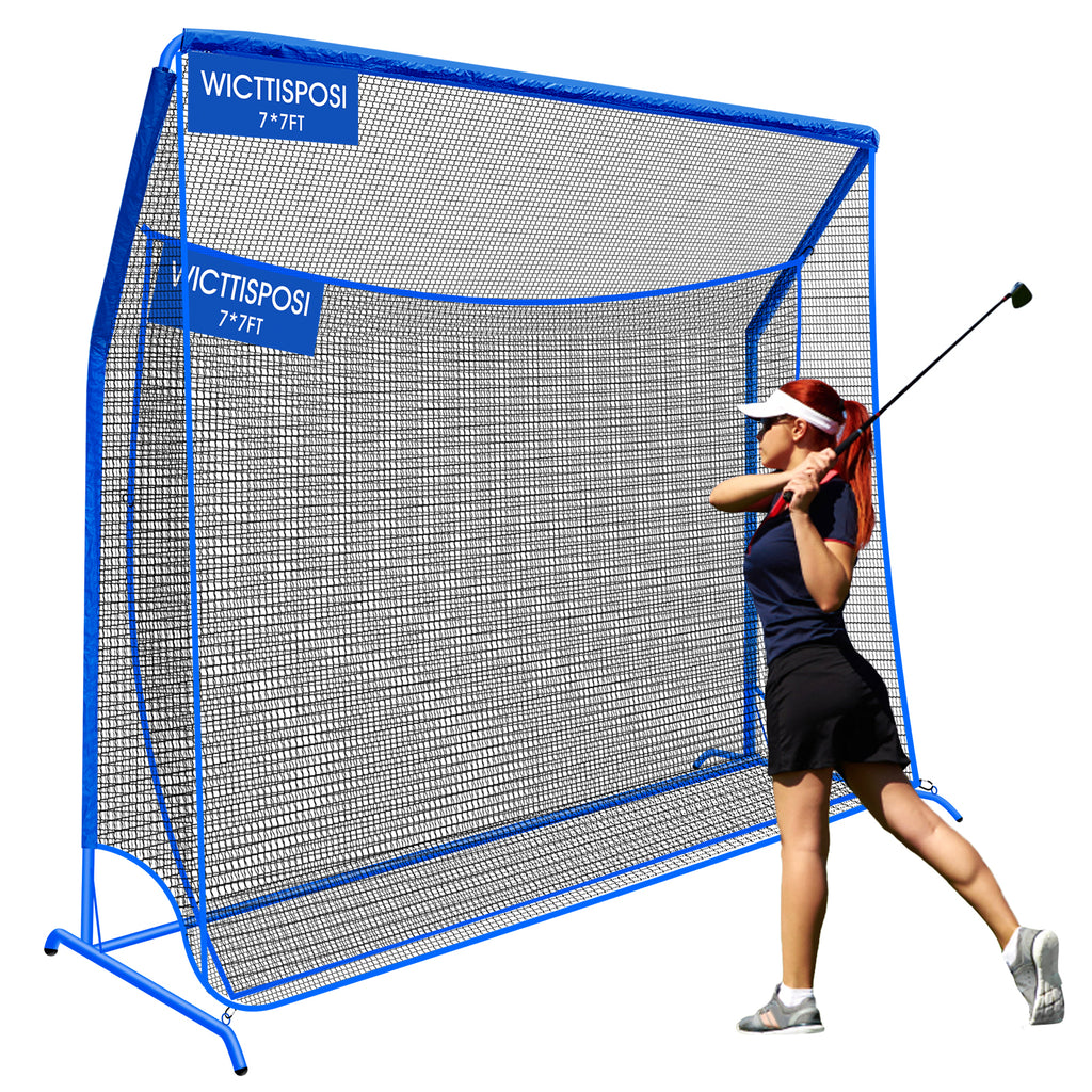 WICTTISPOSI Golf Hitting Net with Extra Striking Net, 7X7FT Heavy Duty Golf Practice Nets for Golfers Backyard Driving Swing, Golf Impact Cage Metal Frame with Storage Bag&Elevated Base, Indoor Outdoor Use (Copy)