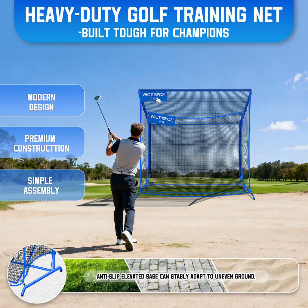 WICTTISPOSI Golf Hitting Net with Extra Striking Net, 7X7FT Heavy Duty Golf Practice Nets for Golfers Backyard Driving Swing, Golf Impact Cage Metal Frame with Storage Bag&Elevated Base, Indoor Outdoor Use (Copy)