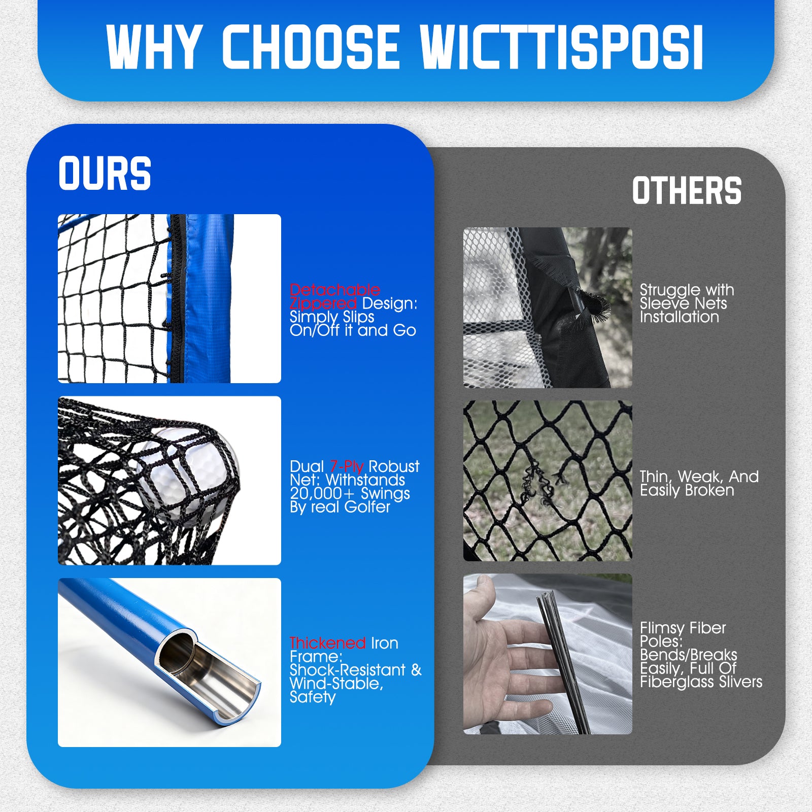 WICTTISPOSI Golf Hitting Net with Extra Striking Net, 7X7FT Heavy Duty Golf Practice Nets for Golfers Backyard Driving Swing, Golf Impact Cage Metal Frame with Storage Bag&Elevated Base, Indoor Outdoor Use (Copy)