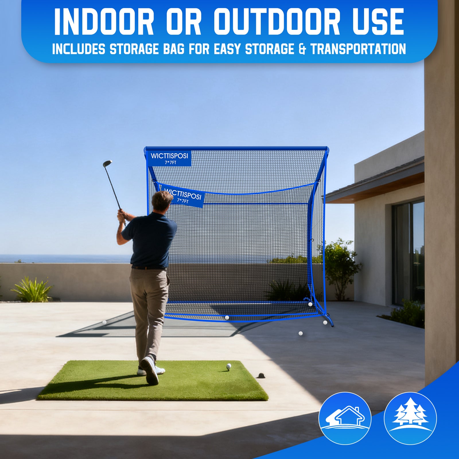 WICTTISPOSI Golf Hitting Net with Extra Striking Net, 7X7FT Heavy Duty Golf Practice Nets for Golfers Backyard Driving Swing, Golf Impact Cage Metal Frame with Storage Bag&Elevated Base, Indoor Outdoor Use (Copy)