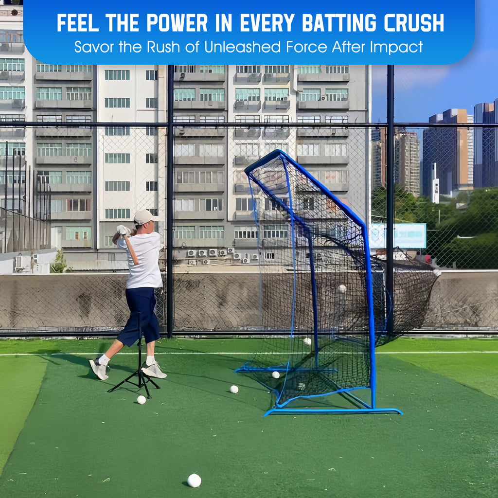 WICTTISPOSI Baseball Softball Net with Blocking System, 7x7ft Practice Cage for Batting/Pitching/Fielding, Metal Frame with Elevated Base and Storage Bag for Backyard Outdoor Indoor