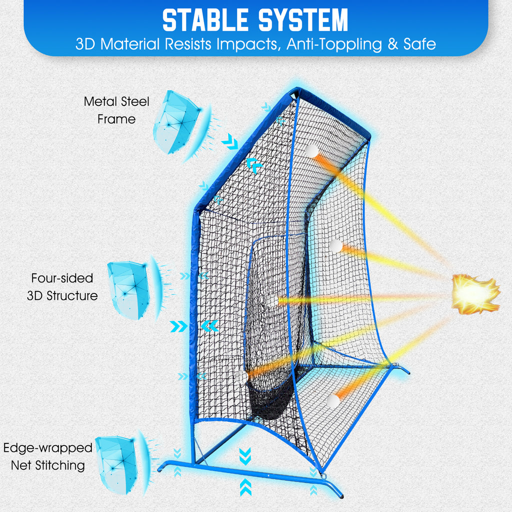 WICTTISPOSI Baseball Softball Net with Blocking System, 7x7ft Practice Cage for Batting/Pitching/Fielding, Metal Frame with Elevated Base and Storage Bag for Backyard Outdoor Indoor