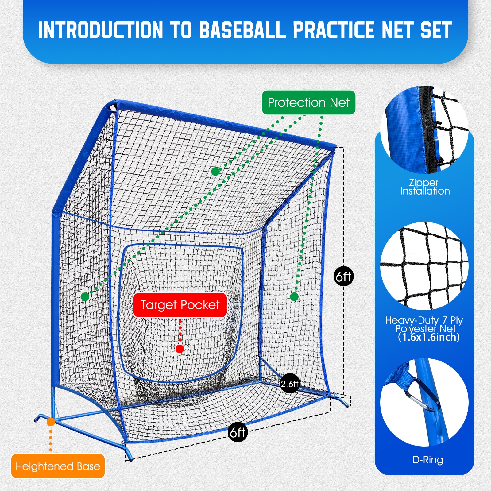 WICTTISPOSI Baseball Softball Net with Blocking System, 6X6FT Practice Cage for Batting/Pitching/Fielding, Metal Frame with Elevated Base and Storage Bag for Backyard Outdoor Indoor (Copy)