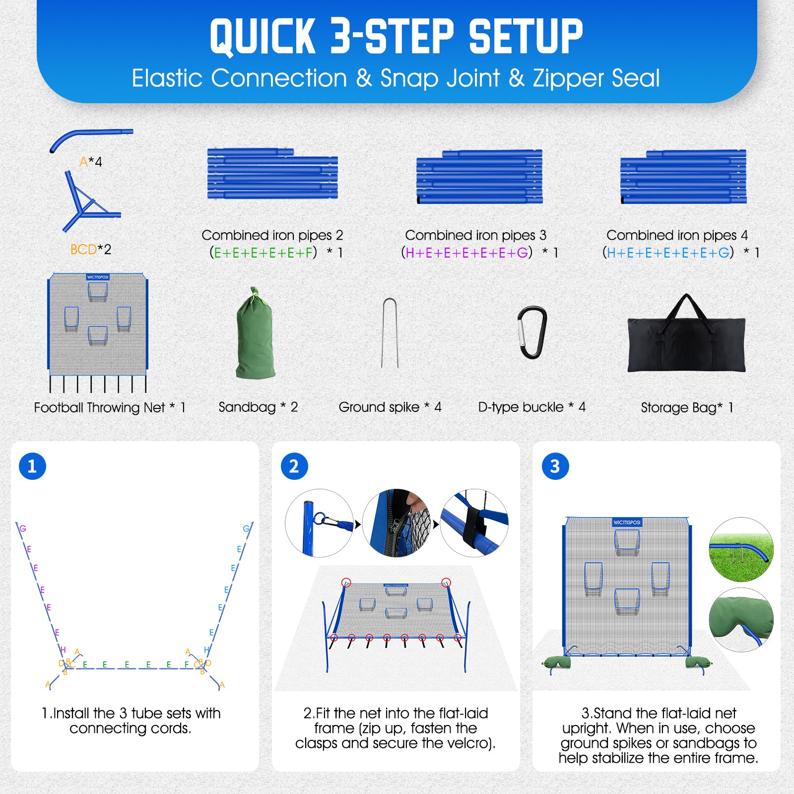 WICTTISPOSI Football Throwing Net, Upgrade Heavy Duty Metal Frame Quarterback Training Equipment Throwing Machine with 1-4 Targets, Easy Setup Football Target Practice with CarryBag, Allweather Indoor Outdoor Use 7X8FT