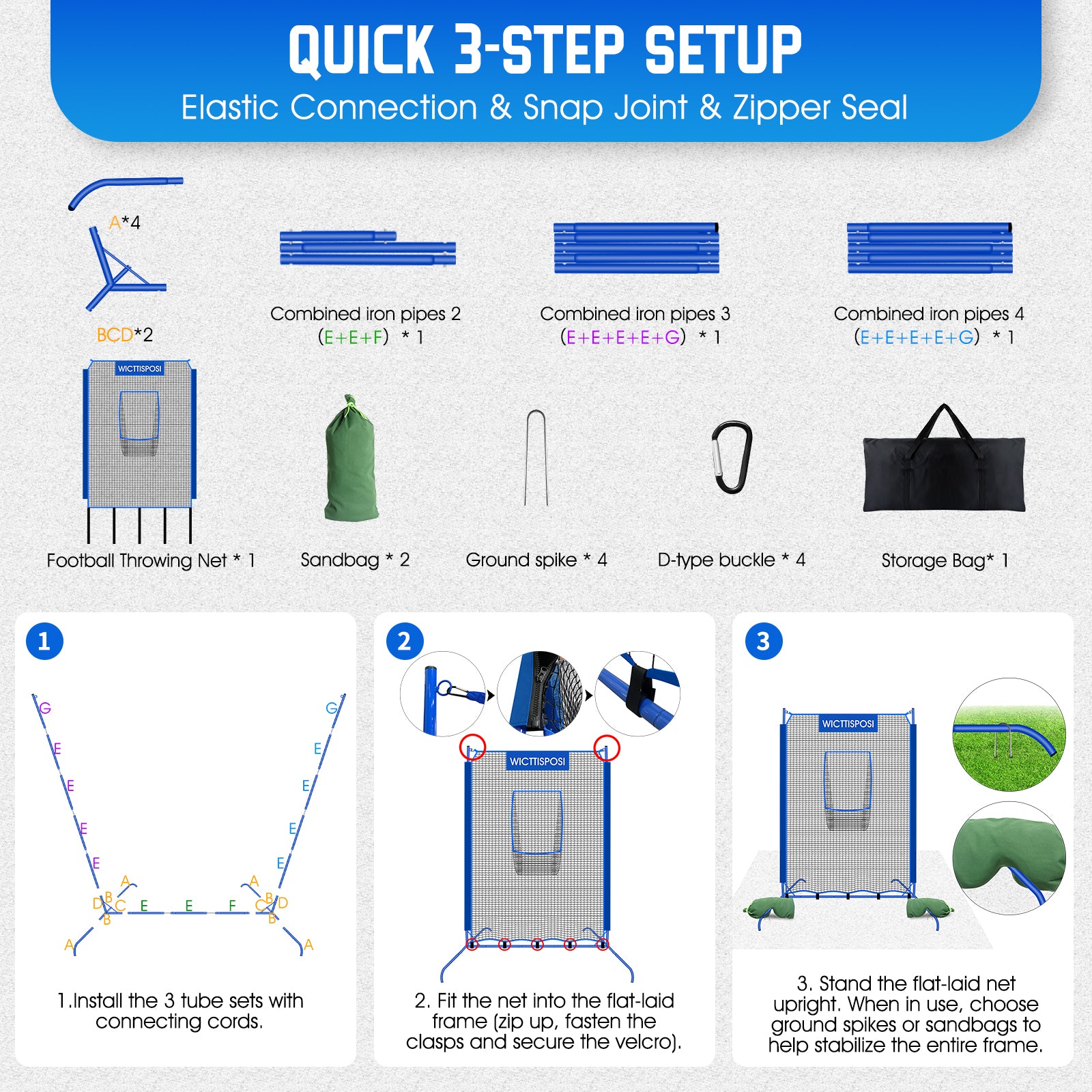 WICTTISPOSI Football Throwing Net, Upgrade Heavy Duty Metal Frame Quarterback Training Equipment Throwing Machine with 1-4 Targets, Easy Setup Football Target Practice with CarryBag, Allweather Indoor Outdoor Use 4X6FT