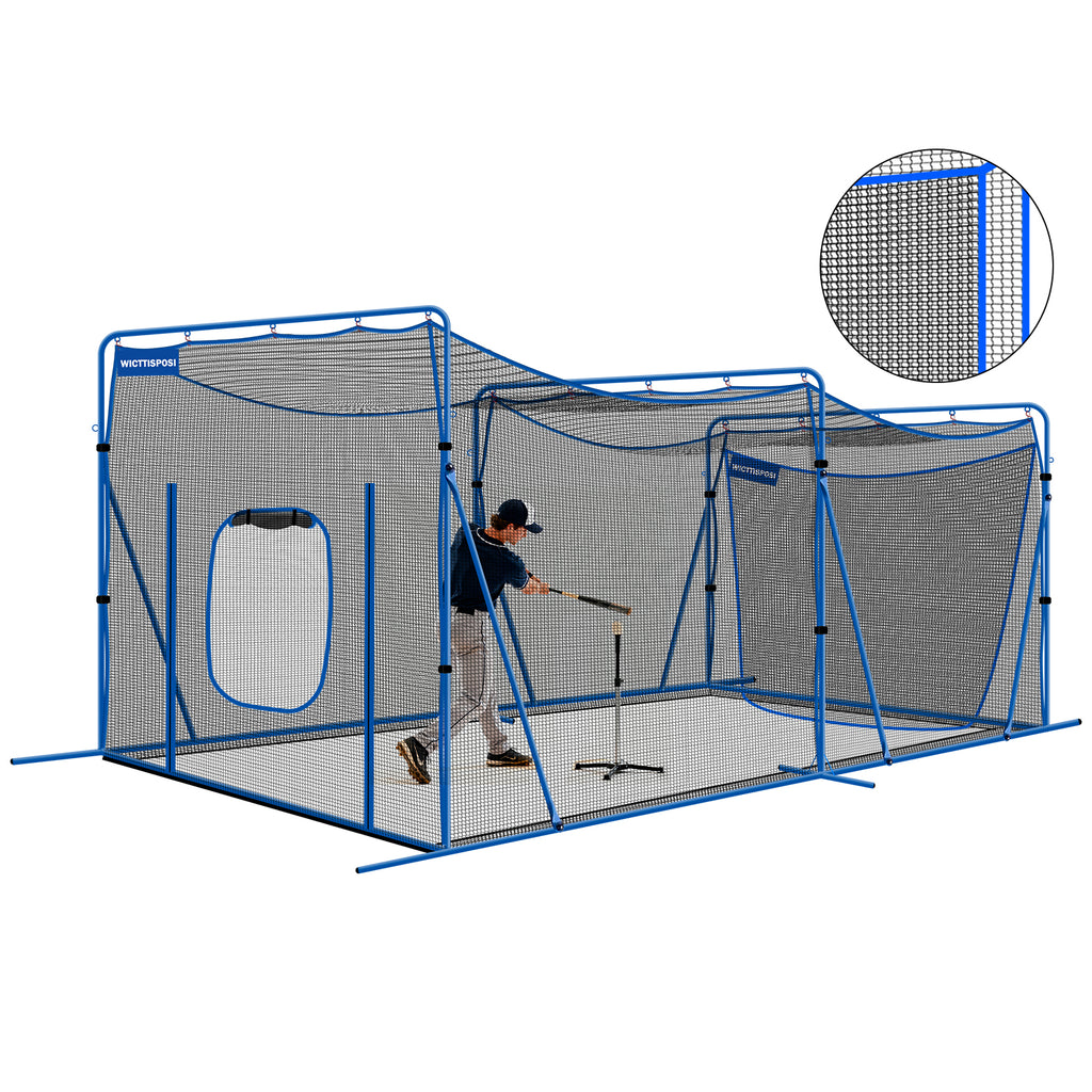 WICTTISPOSI 20ftx10ftx8ft Baseball Softball Cage with Hitting Net,Dual Sided 7-Ply Netting for Batting/Pitching/Fielding,Heavy-Duty Metal Frame and Windproof Ropes for Backyard Outdoor Indoor