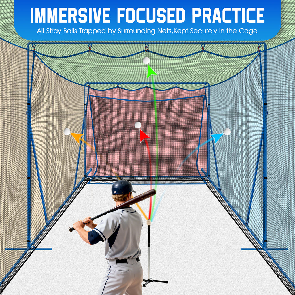 WICTTISPOSI 20ftx10ftx8ft Baseball Softball Cage with Hitting Net,Dual Sided 7-Ply Netting for Batting/Pitching/Fielding,Heavy-Duty Metal Frame and Windproof Ropes for Backyard Outdoor Indoor