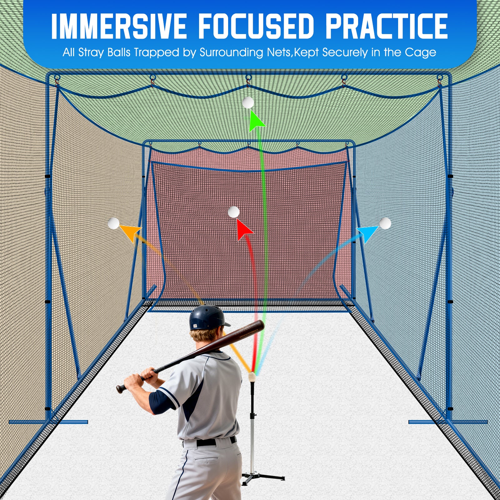 WICTTISPOSI 20ftx10ftx8ft Baseball Softball Cage with Hitting Net,Dual Sided 7-Ply Netting for Batting/Pitching/Fielding,Heavy-Duty Metal Frame and Windproof Ropes for Backyard Outdoor Indoor