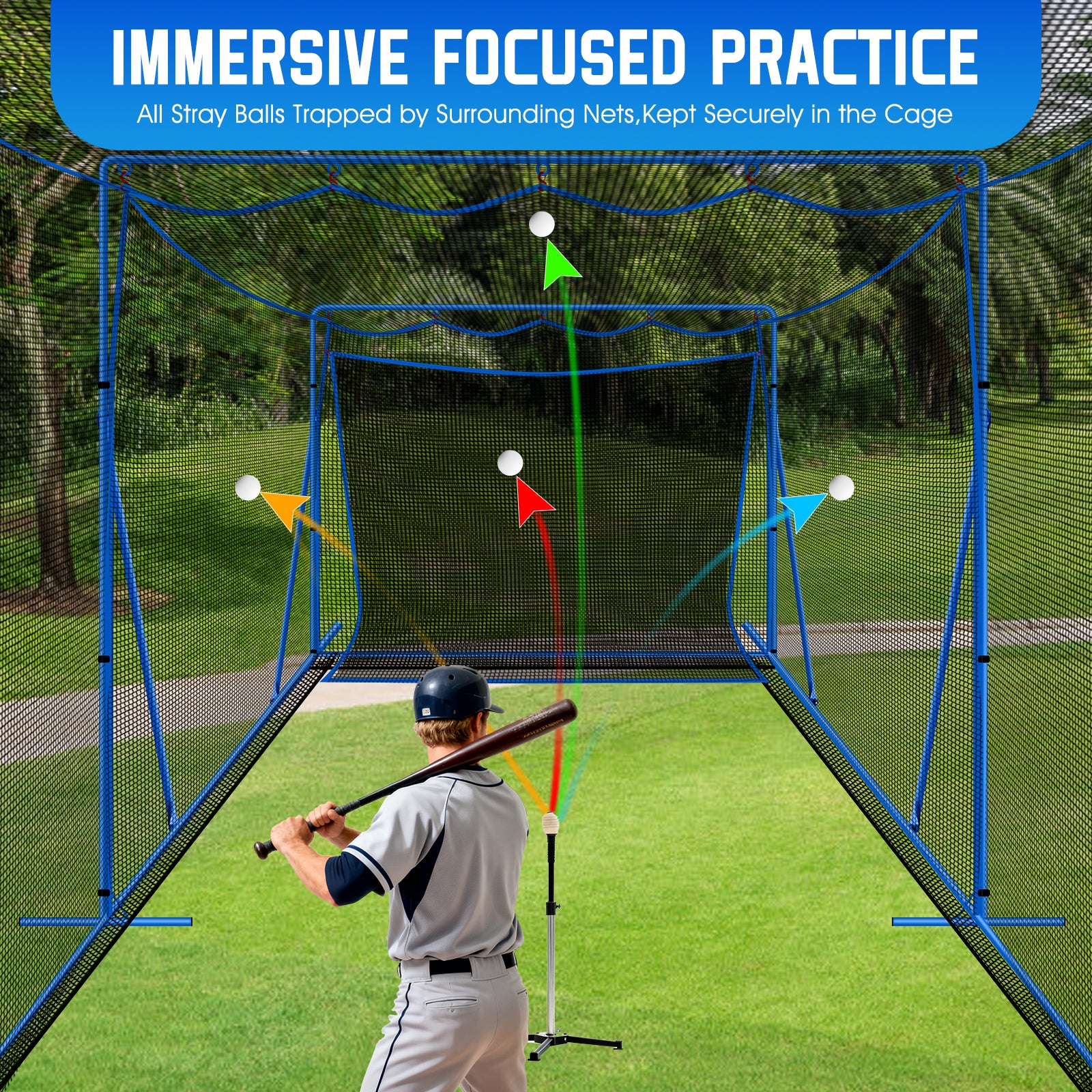 WICTTISPOSI 20ftx10ftx8ft Baseball Softball Cage with Hitting Net,Dual Sided 7-Ply Netting for Batting/Pitching/Fielding,Heavy-Duty Metal Frame and Windproof Ropes for Backyard Outdoor Indoor