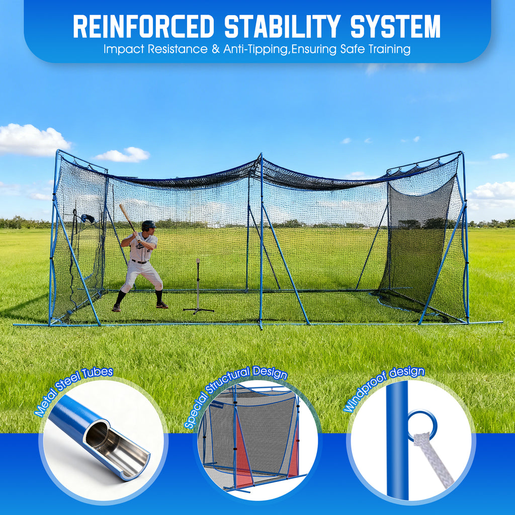 WICTTISPOSI 20ftx10ftx8ft Baseball Softball Cage with Hitting Net,Dual Sided 7-Ply Netting for Batting/Pitching/Fielding,Heavy-Duty Metal Frame and Windproof Ropes for Backyard Outdoor Indoor