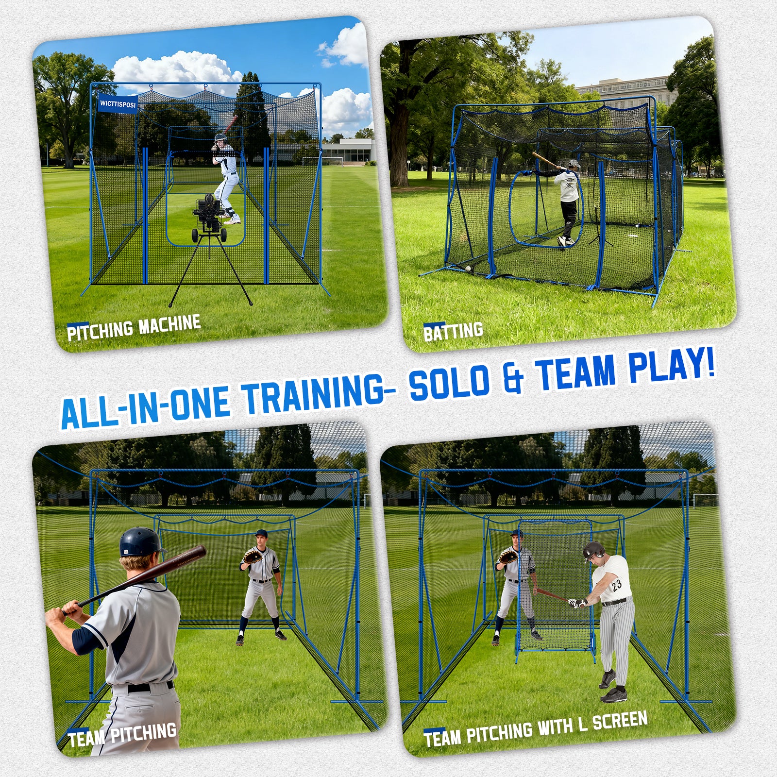 WICTTISPOSI 20ftx10ftx8ft Baseball Softball Cage with Hitting Net,Dual Sided 7-Ply Netting for Batting/Pitching/Fielding,Heavy-Duty Metal Frame and Windproof Ropes for Backyard Outdoor Indoor