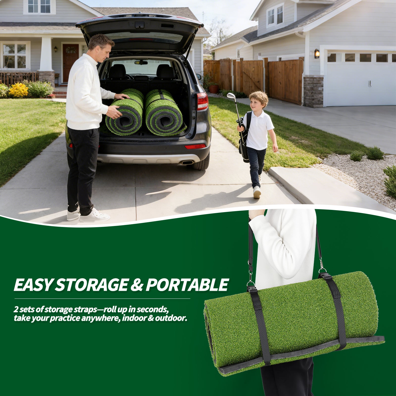 WICTTISPOSI Convertible 2-IN-1 Golf Hitting Mat & Golf Putting Mat, High-Elasticity Golf Practice Mats 150000+Swing for Driving Range Chipping Simulator, 1.22/1.02in Turf Mat Outdoor Indoor Use w/Tees (5ft x 4ft-25mm)