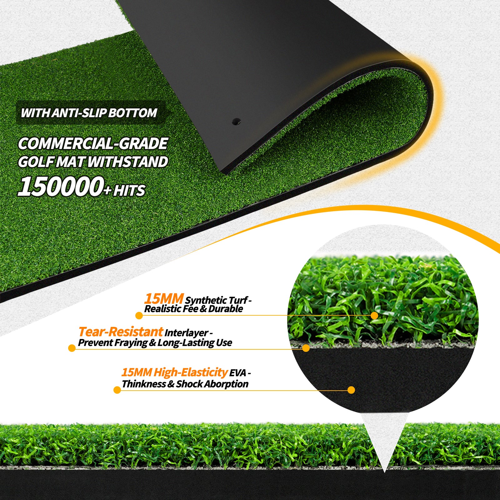 WICTTISPOSI Convertible 2-IN-1 Golf Hitting Mat & Golf Putting Mat, High-Elasticity Golf Practice Mats 150000+Swing for Driving Range Chipping Simulator, 1.22/1.02in Turf Mat Outdoor Indoor Use w/Tees (6ft x 4.8ft-30mm)