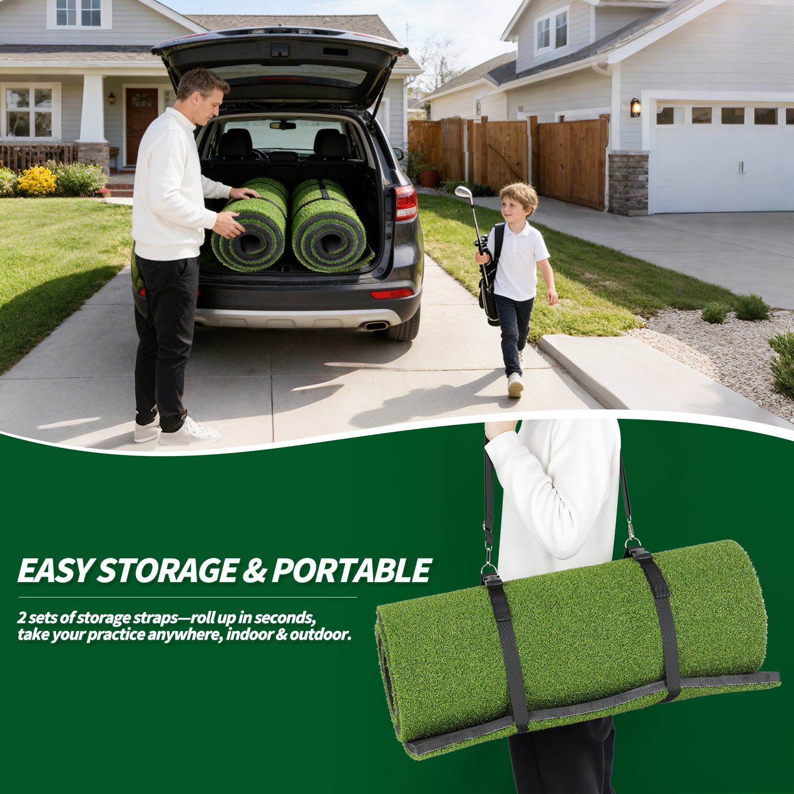 WICTTISPOSI Convertible 2-IN-1 Golf Hitting Mat & Golf Putting Mat, High-Elasticity Golf Practice Mats 150000+Swing for Driving Range Chipping Simulator, 1.22/1.02in Turf Mat Outdoor Indoor Use w/Tees (6ft x 4.8ft-30mm)