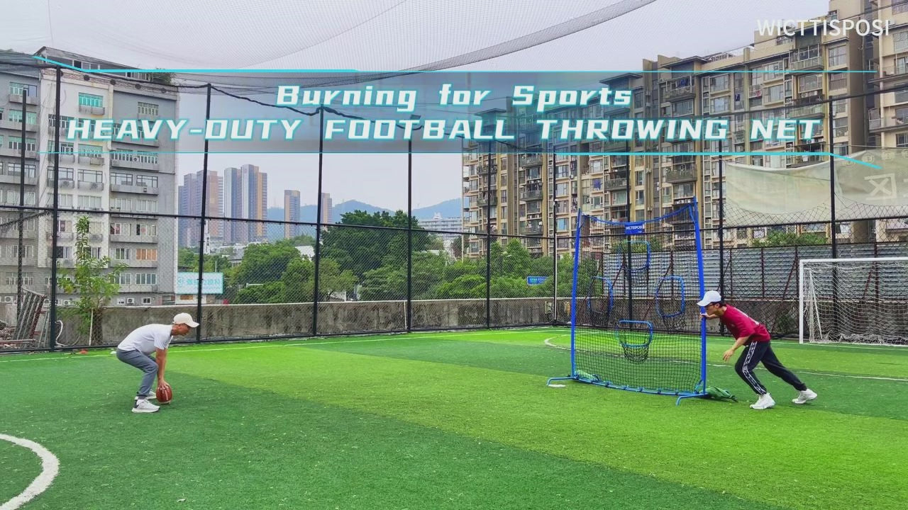 WICTTISPOSI Football Throwing Net, Upgrade Heavy Duty Metal Frame Quarterback Training Equipment Throwing Machine with 1-4 Targets, Easy Setup Football Target Practice with CarryBag, Allweather Indoor Outdoor Use 7X8FT